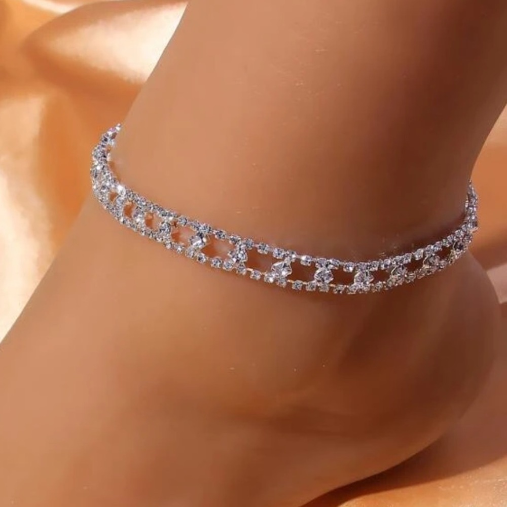 Gorgeous Dazzling Bling Shiny Silver Anklet